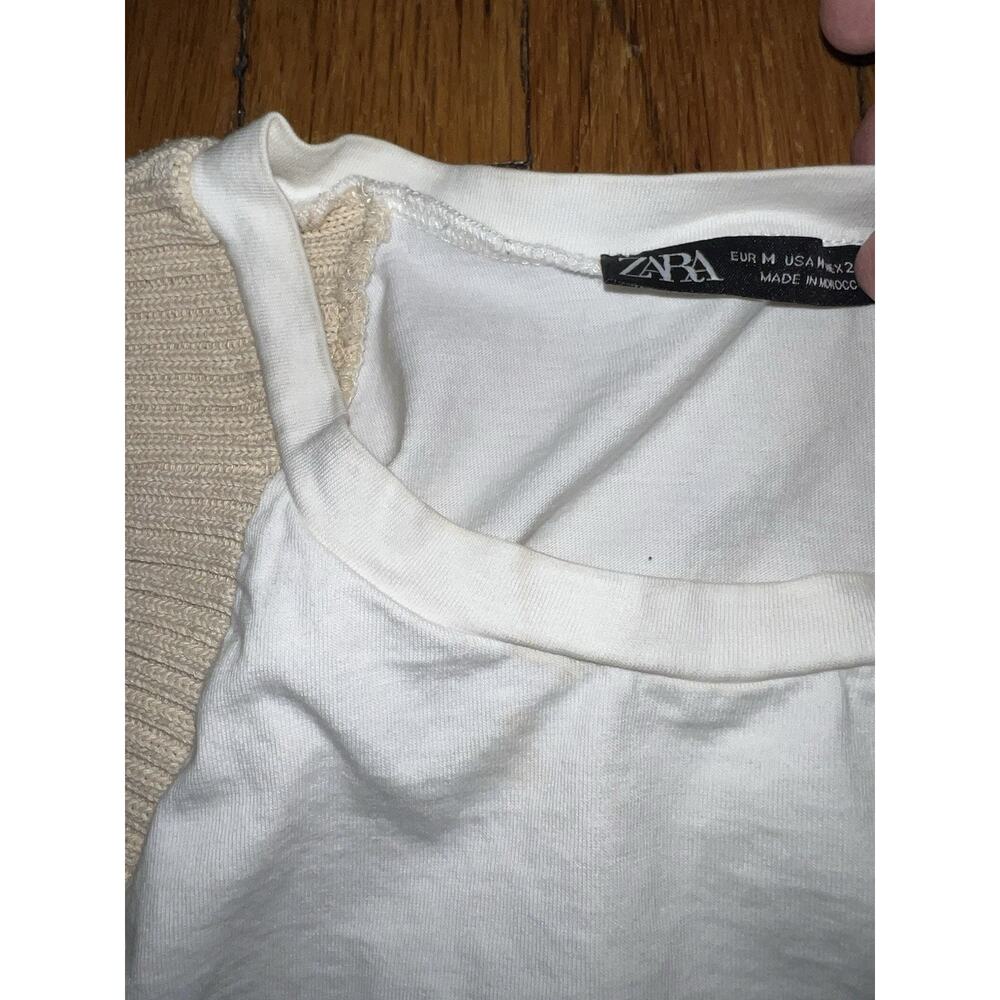 ZARA White cotton knit sleeveless blouse tank top Size M A003115 - Picture 3 of 5